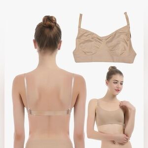 Nude bra clear straps and back size small